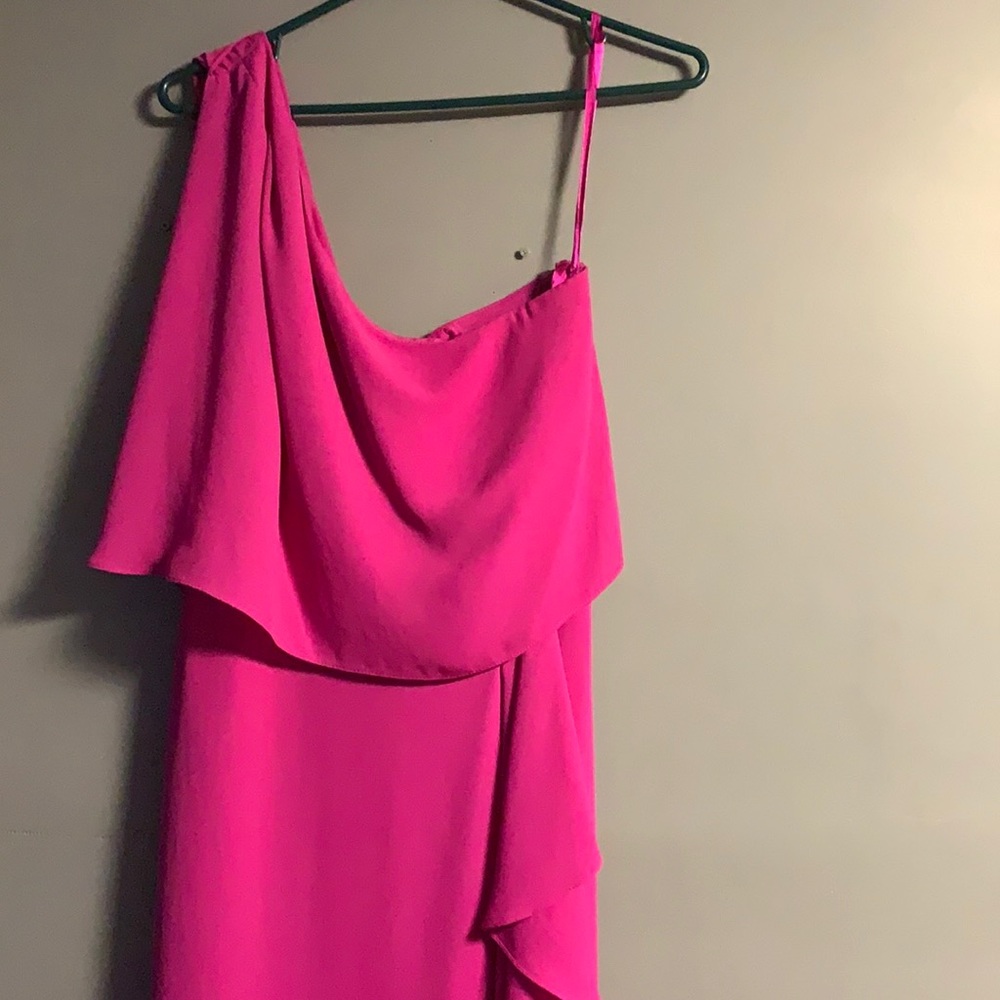 BCBGMaxAzria Fuchsia One-Shoulder Draped Dress
